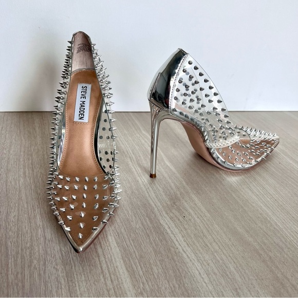 Steve Madden Vala-S Silver Studded Stiletto Heels - Picture 1 of 10